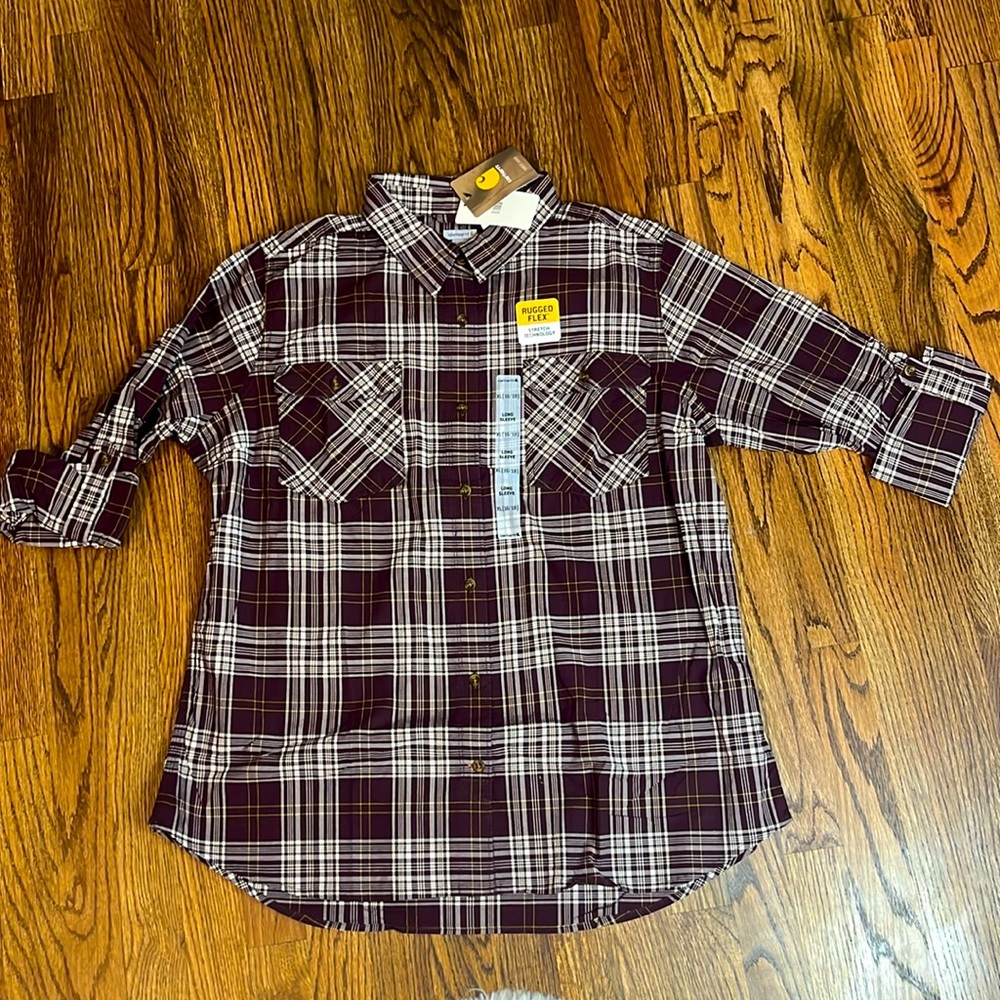 Men’s Carhartt XL 16/18 brown plaid button up